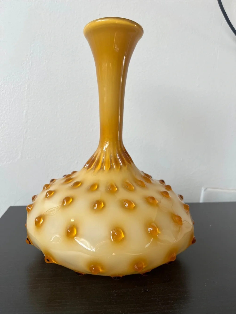 Mid-Century Empoli Italian Cased Glass Hobnail Bottle Vase